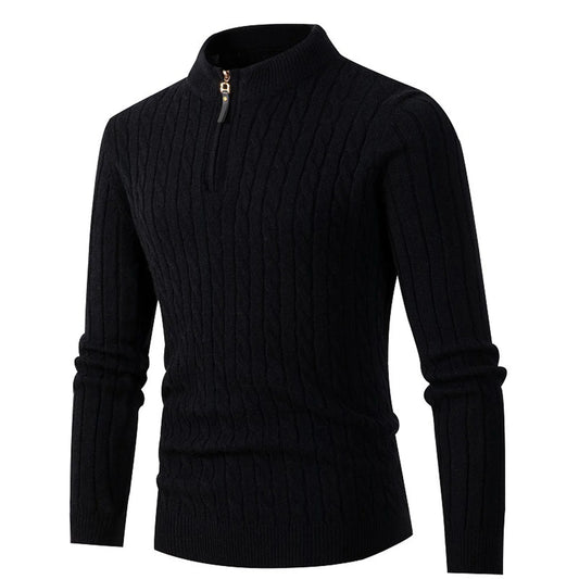 Stylish Black Cable Knit Quarter Zip Pullover Sweater for Men - Perfect for Fall and Winter Casual Wear