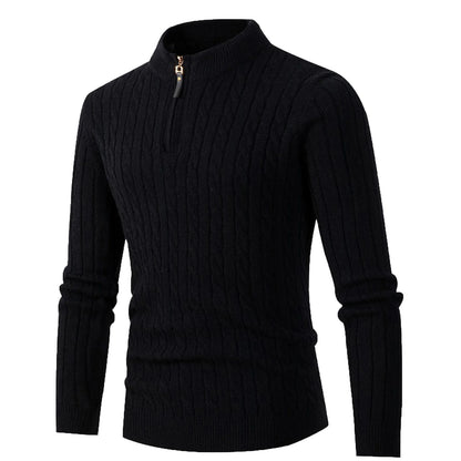 Stylish Black Cable Knit Quarter Zip Pullover Sweater for Men - Perfect for Fall and Winter Casual Wear